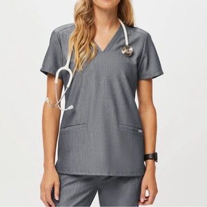 Figs Gray scrub set.  V-Neck top, jogger pants size Small